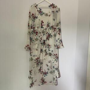 Floral Layered Dress Set with Spaghetti Strap dress and Kimono / Duster / Robe
